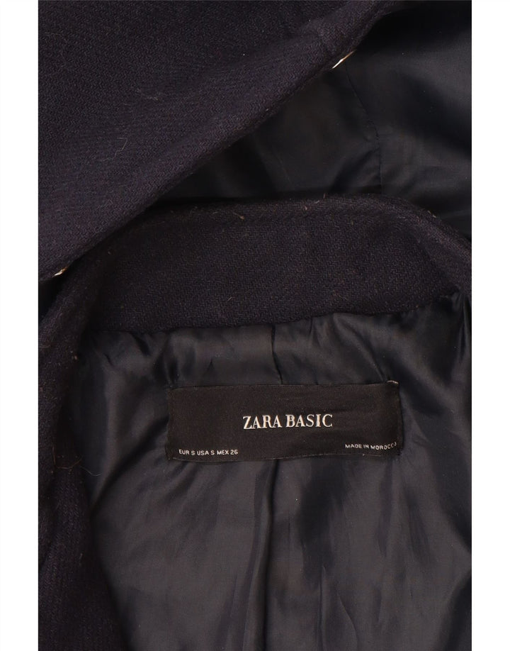ZARA Womens Hooded Overcoat UK 10 Small Navy Blue Acrylic