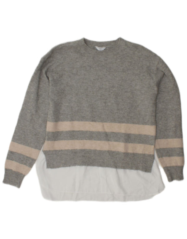 Damski sweter M&Co z okrągłym dekoltem, UK 10, mały, szary poliester w paski