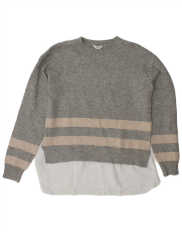 Damski sweter M&Co z okrągłym dekoltem, UK 10, mały, szary poliester w paski
