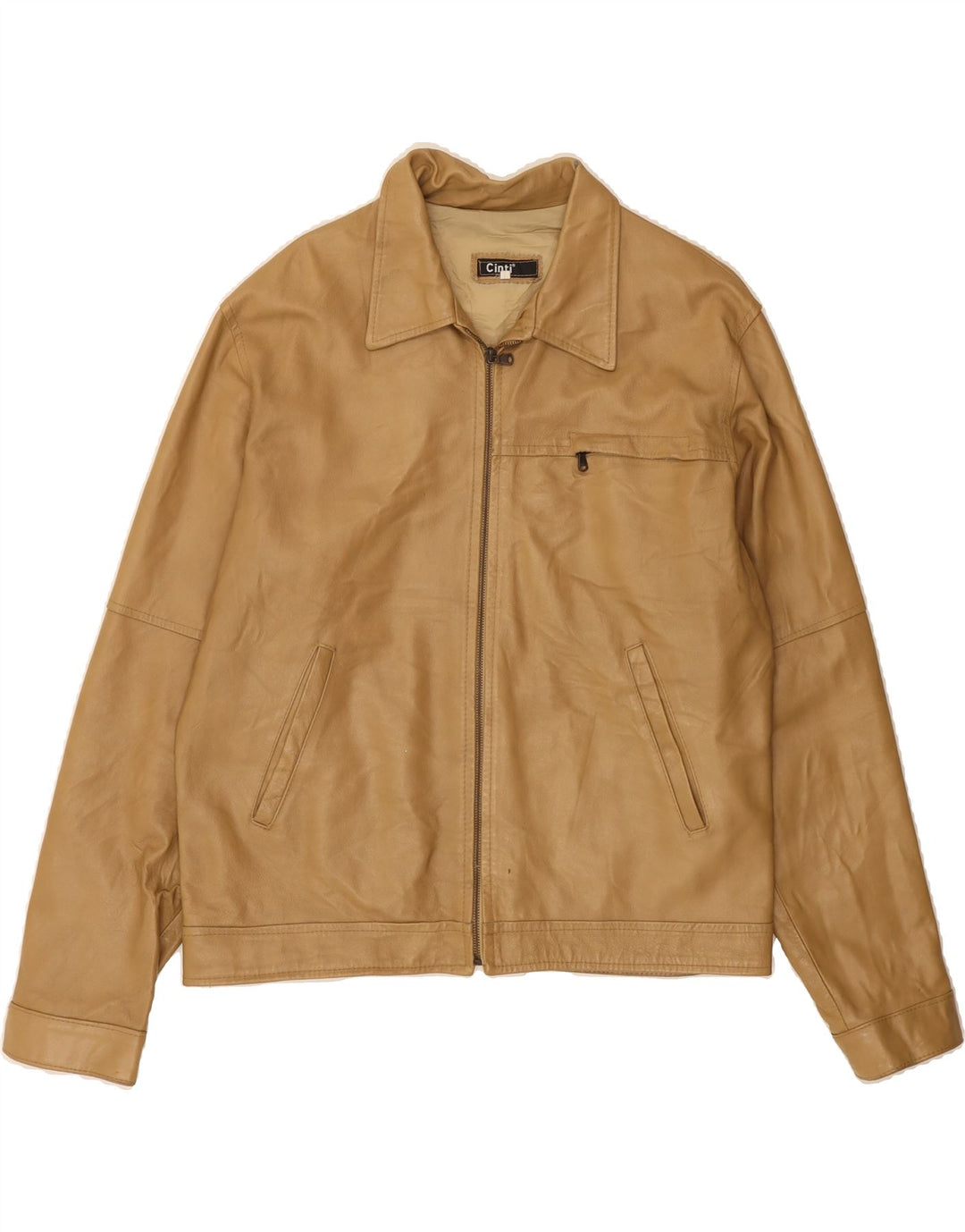 CINTI Mens Leather Jacket IT 54 2XL Beige Leather Vintage CINTI and Second-Hand CINTI from Messina Hembry 