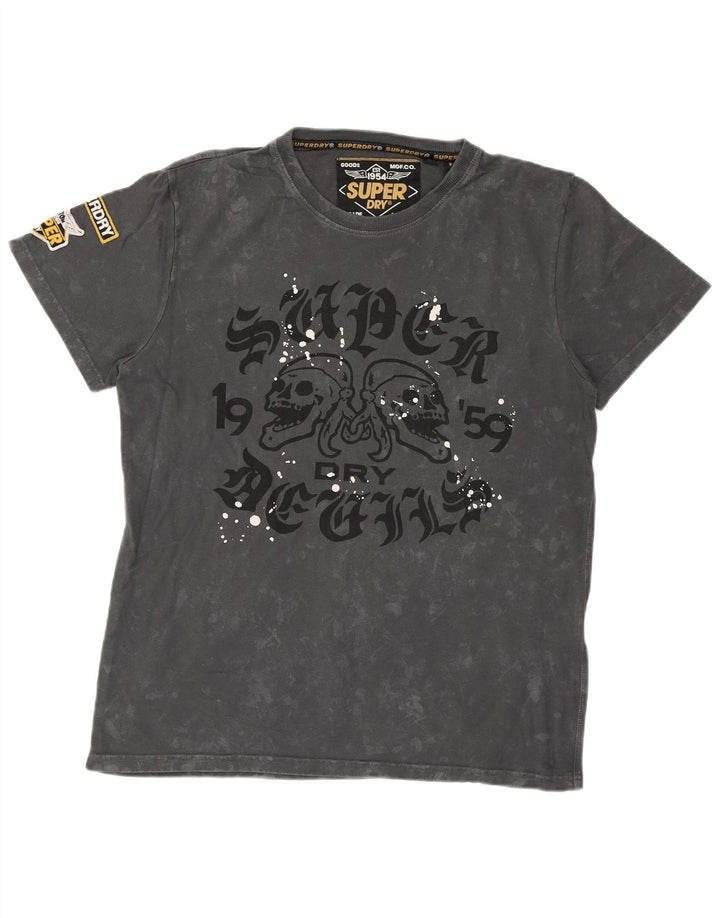 SUPERDRY Męski T-shirt z grafiką, duży, szary Tie Dye