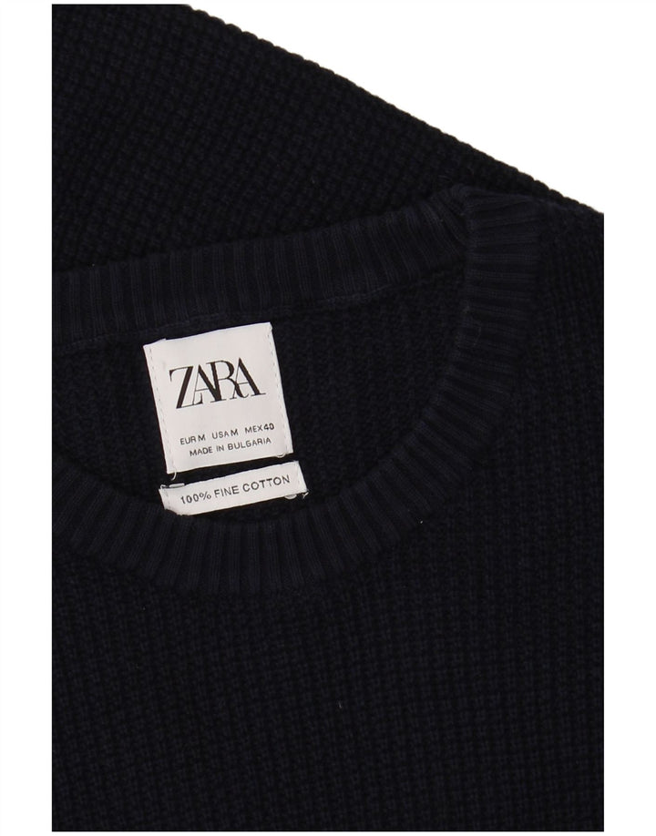 Męski sweter z okrągłym dekoltem Zara, średni granatowy, bawełniany