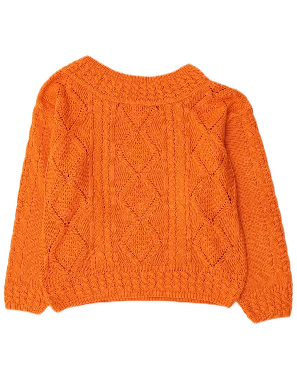 Sweter damski w stylu vintage z dekoltem w łódkę UK 16, duży, pomarańczowy, bawełniany
