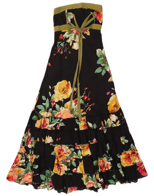 VINTAGE Damska sukienka maxi bez ramiączek UK 14 Średnia czarna bawełniana w kwiaty