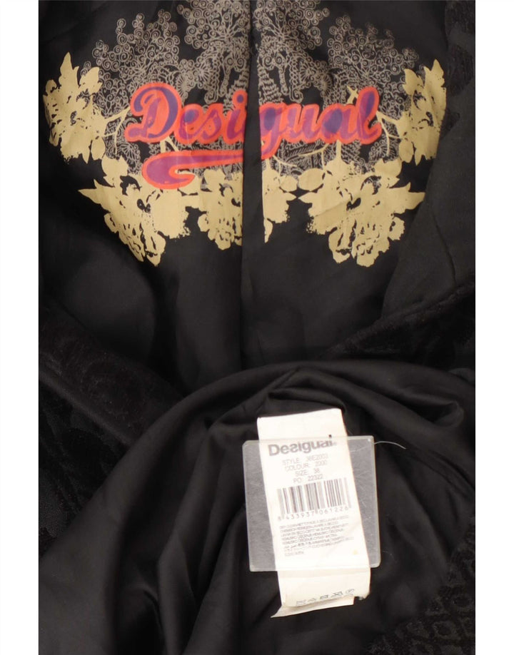 Desigual damski płaszcz EU 38, średni czarny, kwiatowy poliester