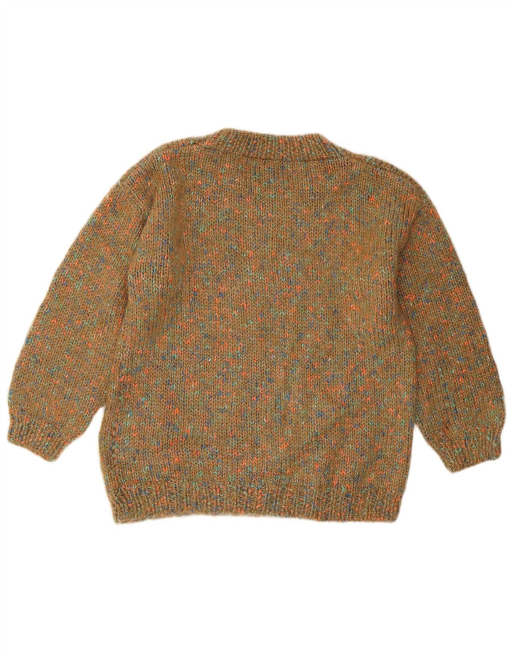 Sweter damski w stylu vintage z okrągłym dekoltem UK 12, średni, zielony, nakrapiany