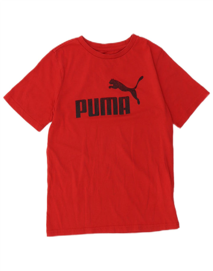 Chłopięcy T-shirt z grafiką PUMA, 10-11 lat, średnia czerwona bawełna