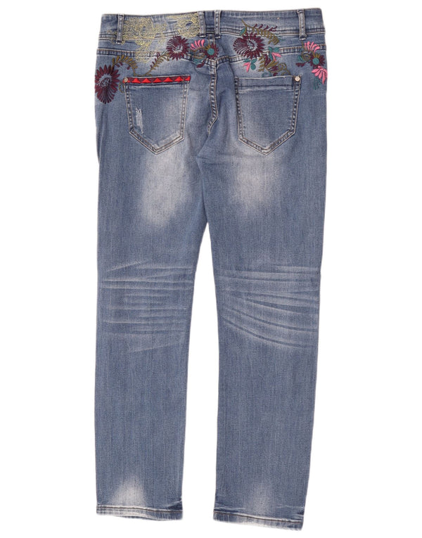 Desigual Damskie wąskie dżinsy z niską talią W30 L30 Niebieska bawełna w kwiaty