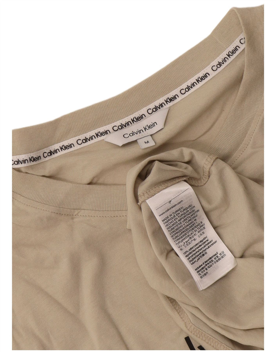 Męska koszulka z grafiką Calvin Klein, średnia beżowa bawełna