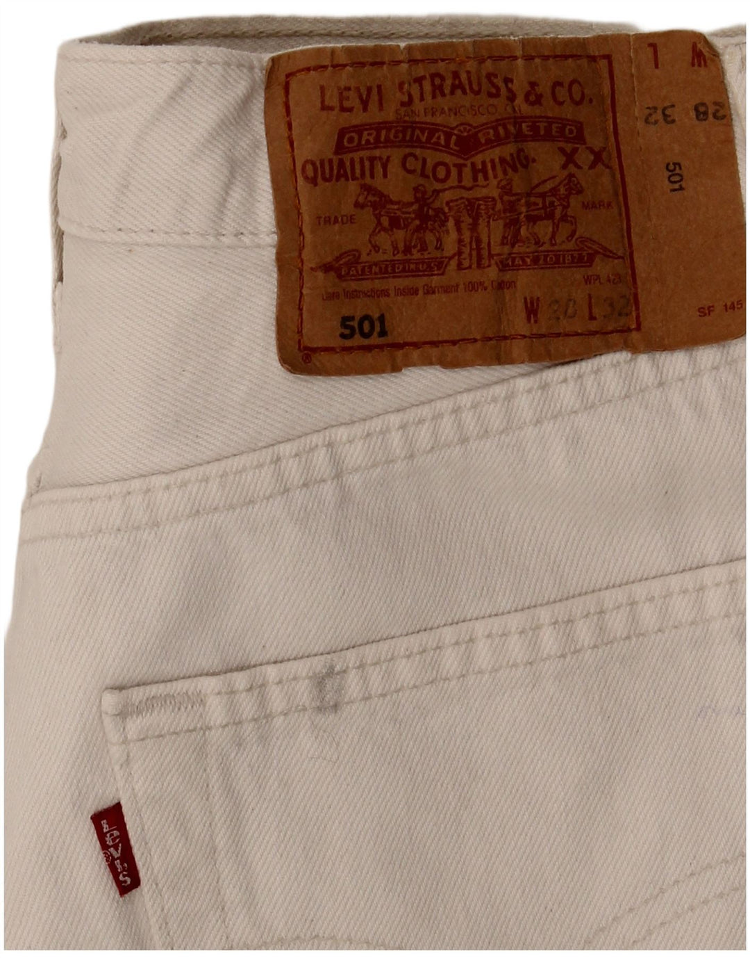 Damskie dżinsy Levi's 501 Straight W28 L32 Biała bawełna