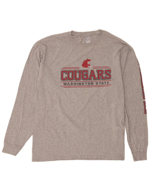 Męski koszulka Champion Washington State Cougars z grafiką z długim rękawem 2XL w kolorze szarym