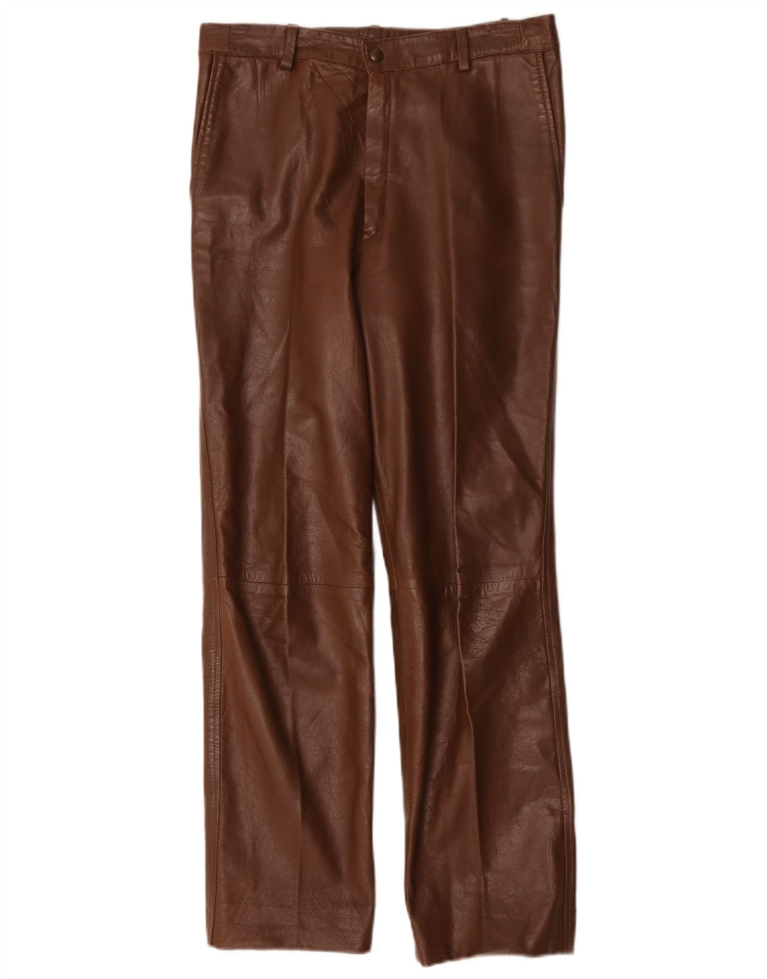Vintage damskie proste skórzane spodnie W30 L29 brązowe