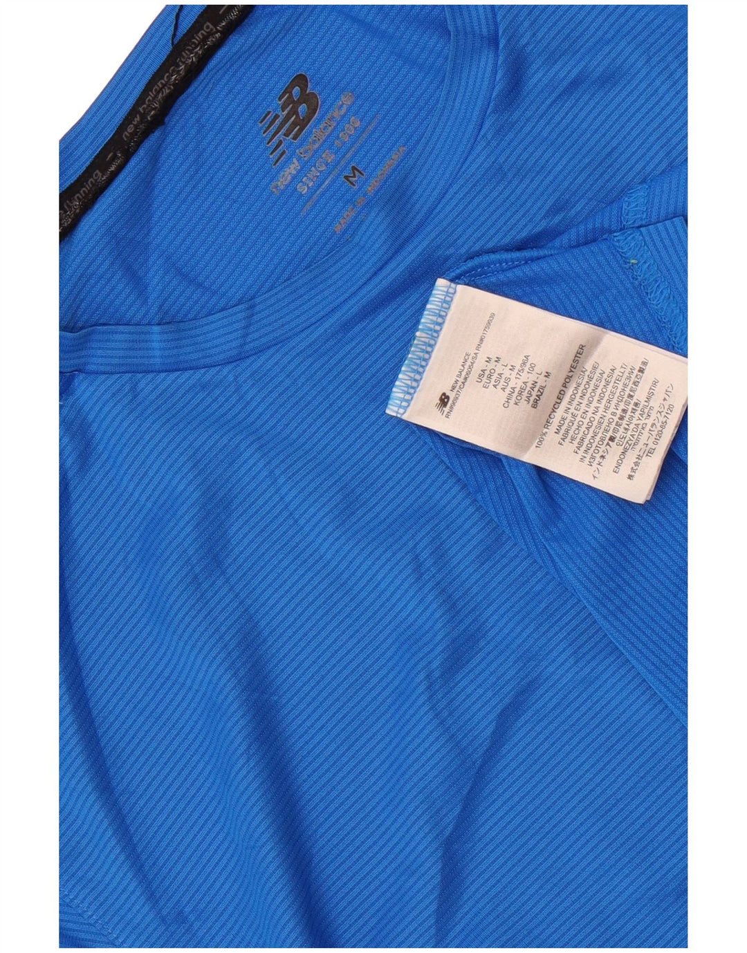 T-shirt męski New Balance Top, średni niebieski, poliester w prążki