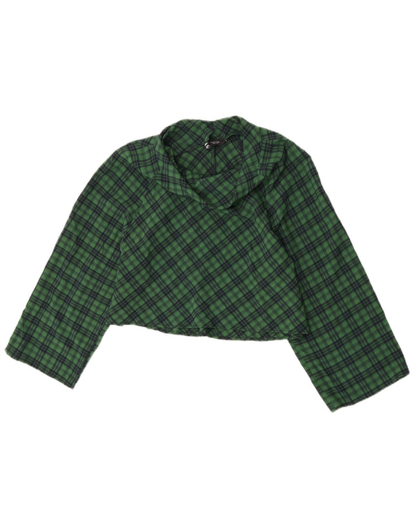 Damska bluzka oversize z krótkim rękawem 3/4 Zara UK 10 w małą zieloną kratkę