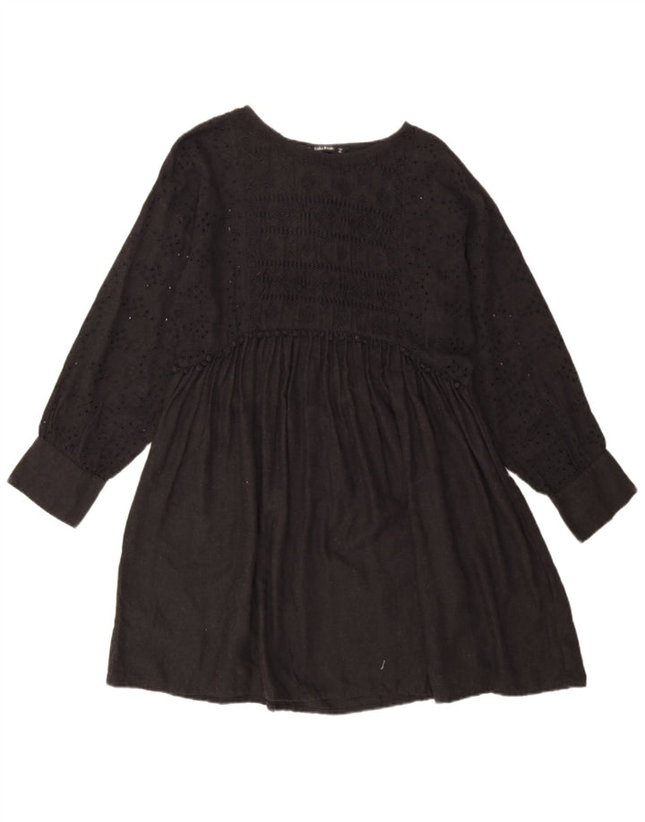 Sukienka podstawowa damska Zara z długim rękawem, oversize UK 10, mała, czarna, w kwiaty