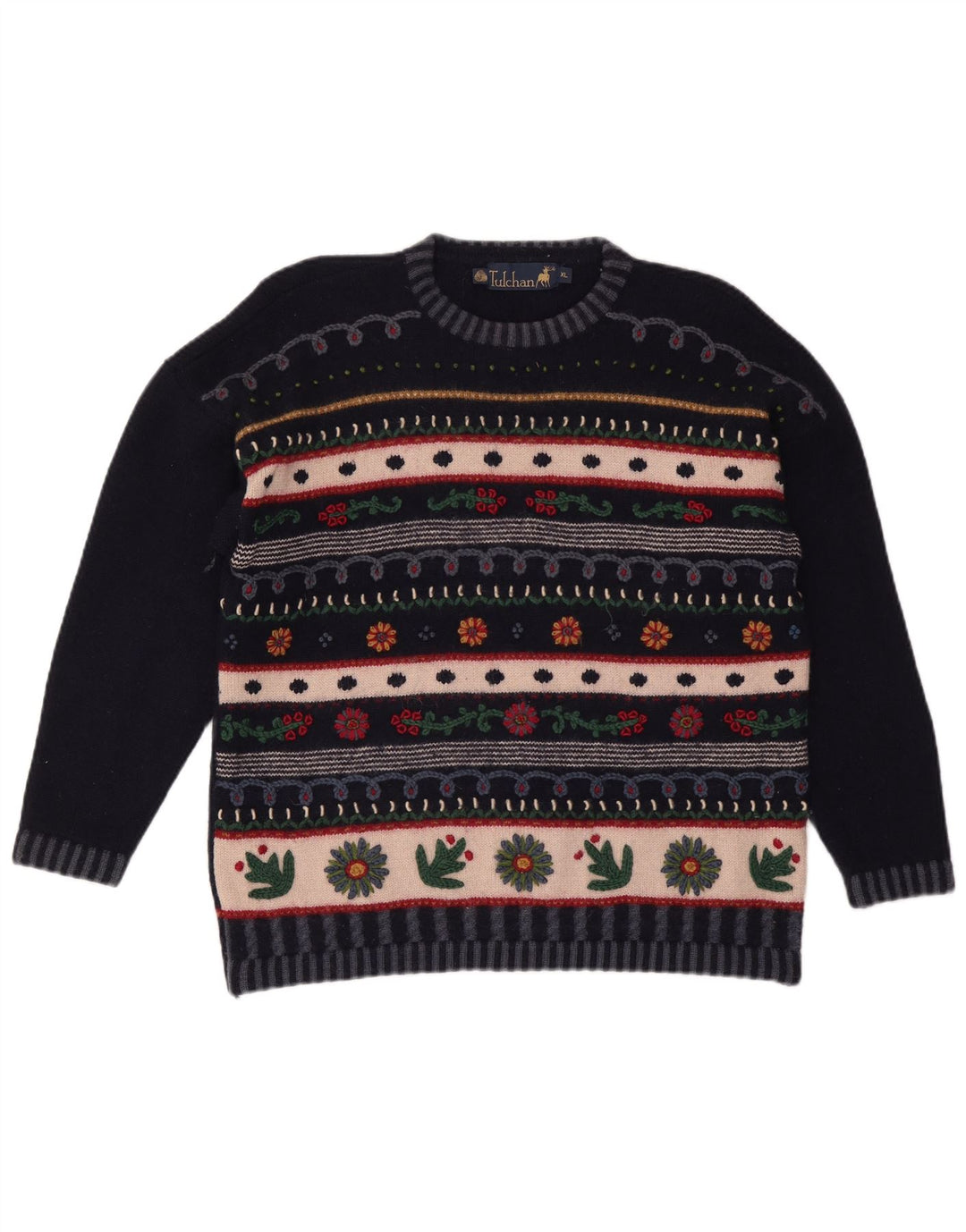 Damski sweter TULCHAN z okrągłym dekoltem UK 18 XL Granatowy Wełna Fair Isle