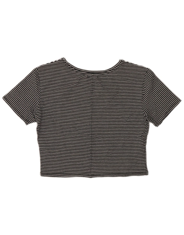 Damska koszulka Crop Top Zara UK 14, duża, czarna, bawełniana w paski