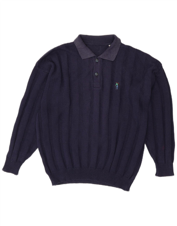 Męski sweter polo VINTAGE XL granatowy, bawełniany