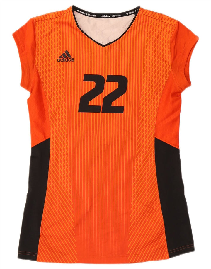 Adidas Damska Climacool Graphic Top z długim rękawem UK 10 Mały Pomarańczowy