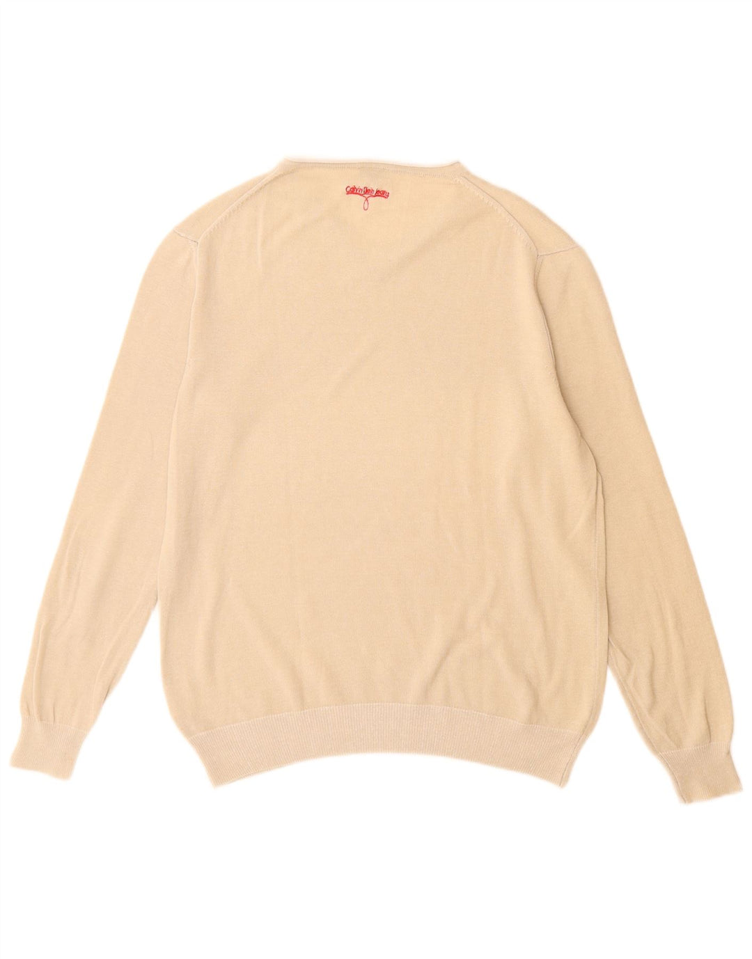 Męski sweter Calvin Klein Jeans z dekoltem w kształcie litery V, średnio beżowy, bawełniany