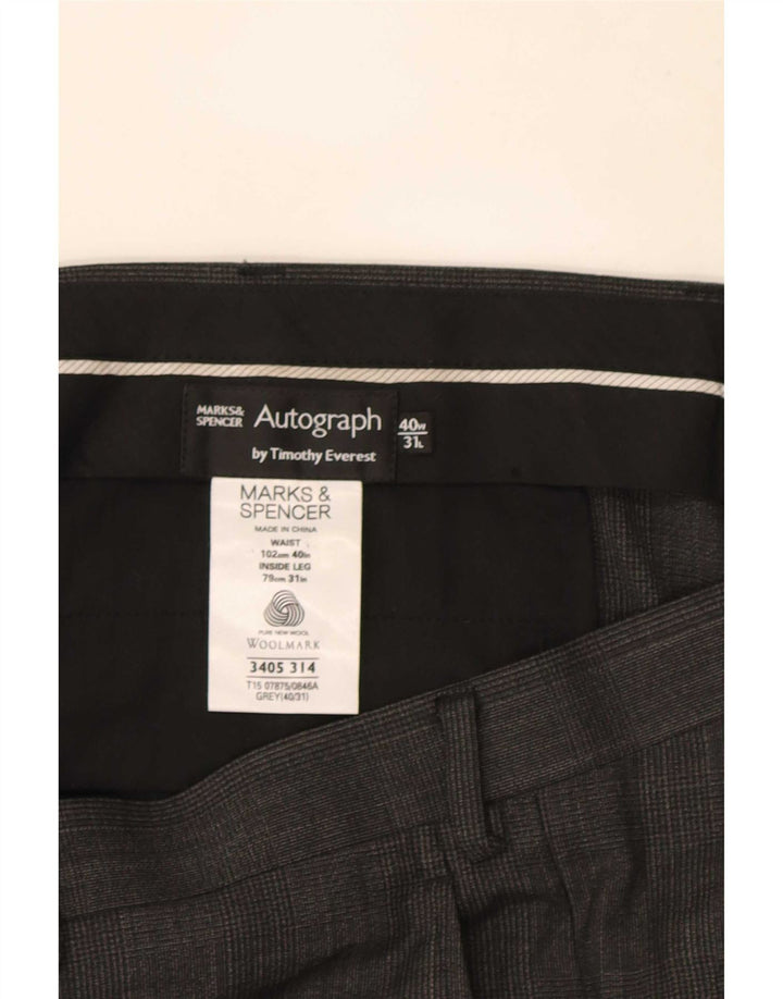 Męskie spodnie garniturowe Marks & Spencer Autograph W40 L31 w szarą kratkę