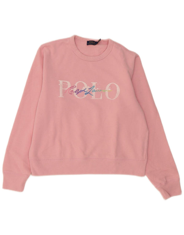 Damska bluza z grafiką Polo Ralph Lauren Jumper UK 16, duża, różowa bawełna