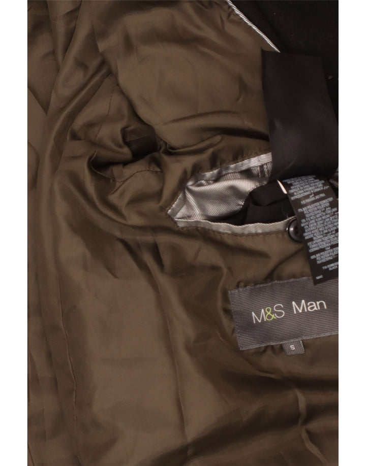 Marks & Spencer Męski dwurzędowy płaszcz UK 36, mały, czarny poliester