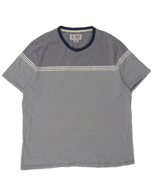 PENGUIN Męski wysoki t-shirt XL, bawełniany w granatowe paski