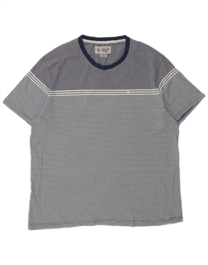 PENGUIN Męski wysoki t-shirt XL, bawełniany w granatowe paski