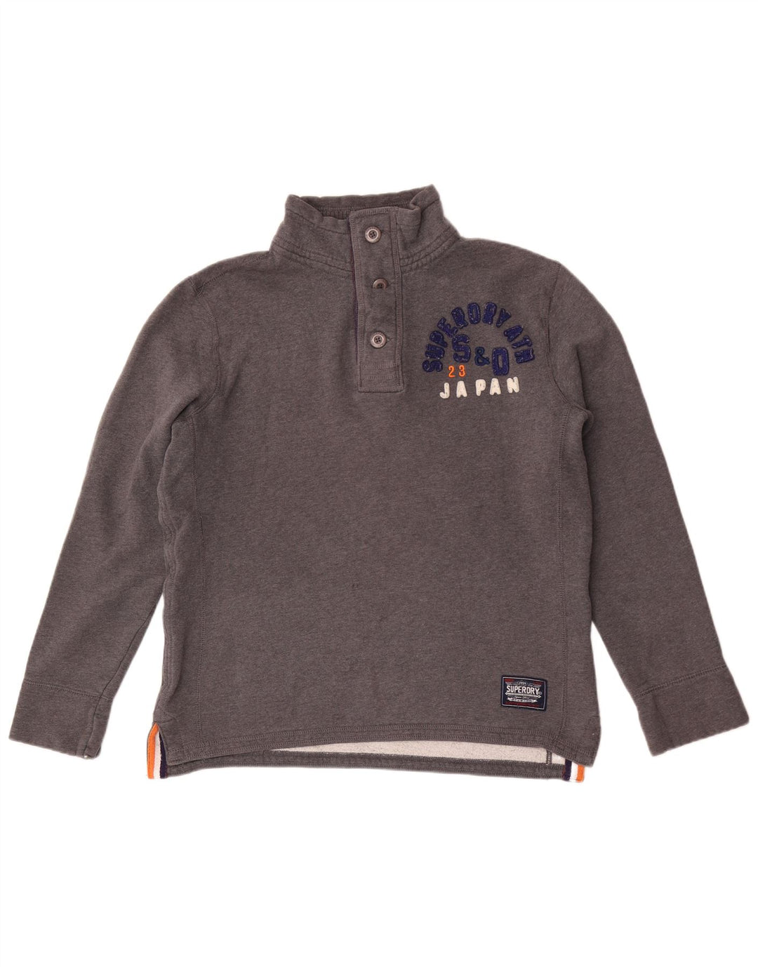 Męski sweter Superdry z grafiką i dekoltem w serek, duży, szary, bawełniany