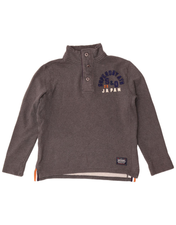 Męski sweter Superdry z grafiką i dekoltem w serek, duży, szary, bawełniany