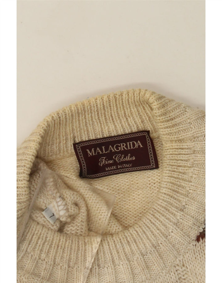MALAGRIDA Męski sweter z okrągłym dekoltem, duży, beżowy Fair Isle