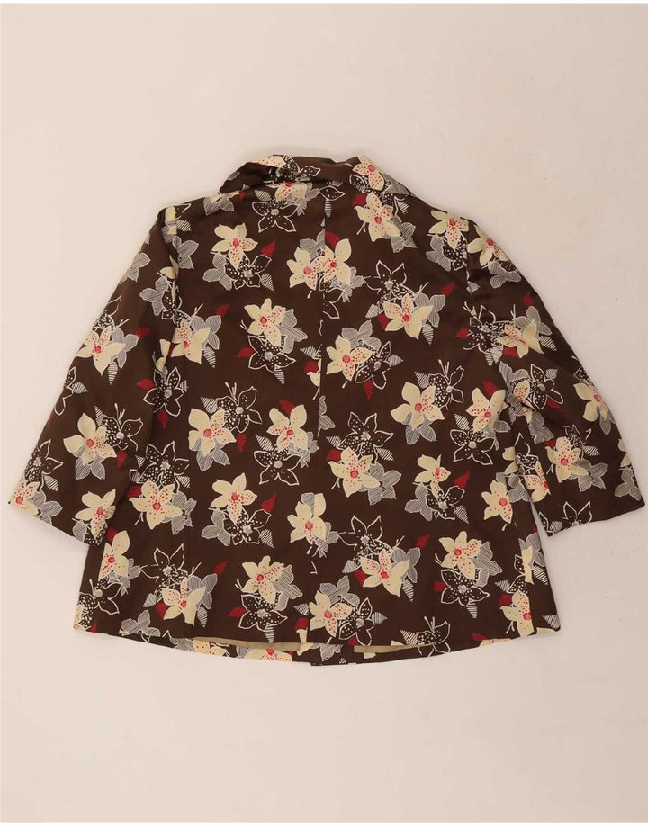 Vintage damski zestaw z 2-częściowym rękawem 3/4, zapinanym na 4 guziki, UK 12, średni brązowy kwiatowy