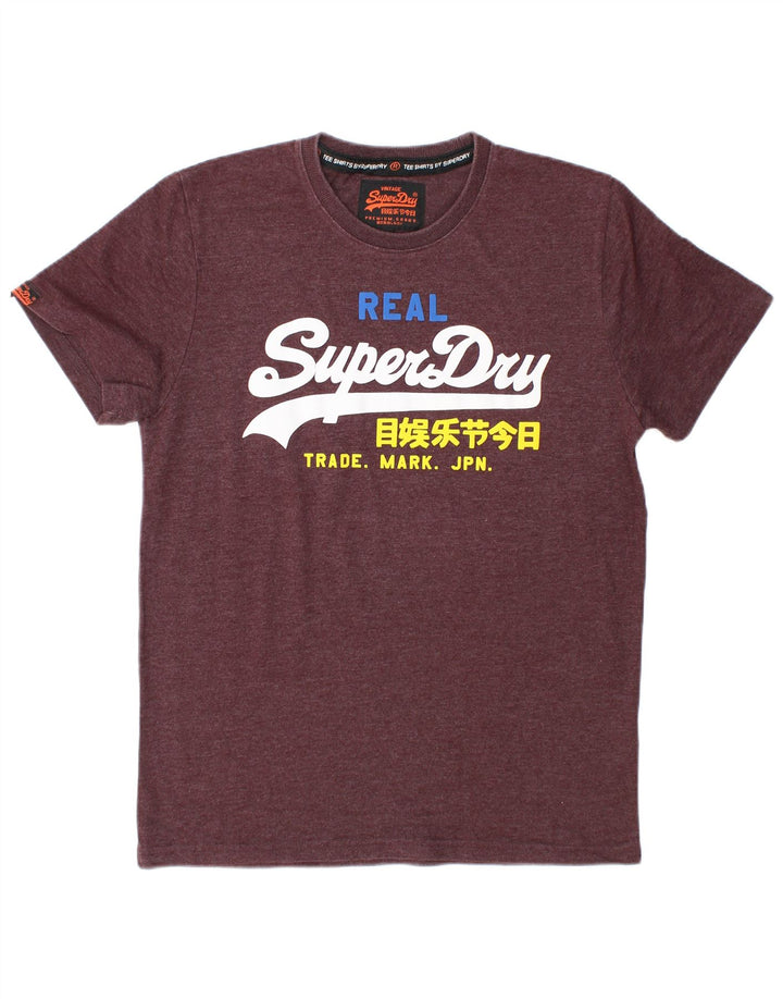 Męski T-shirt z grafiką Superdry, top XL, bordowy poliester