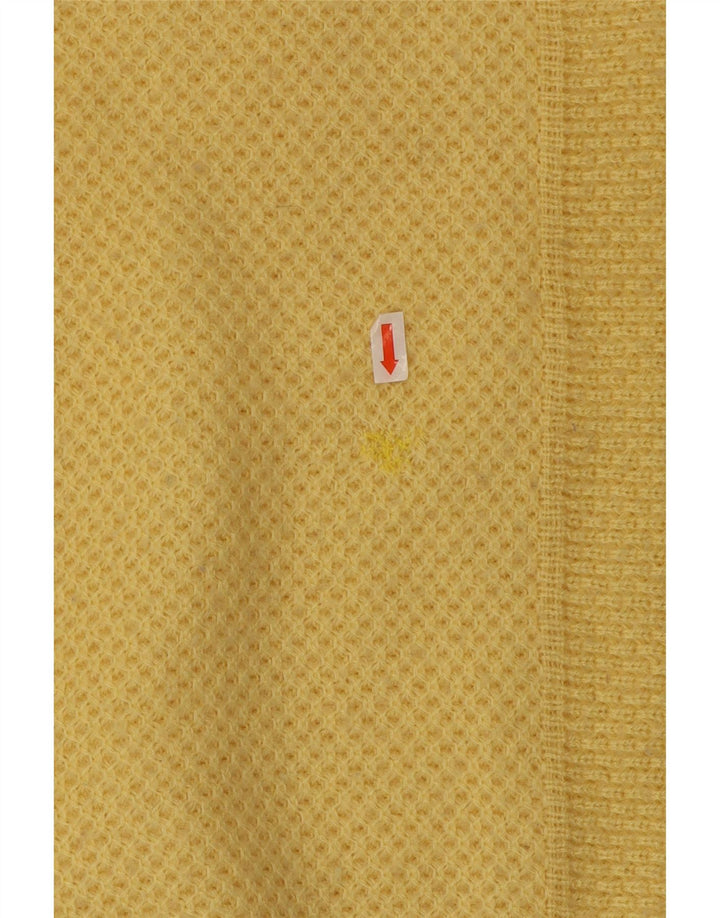 Vintage męski sweter z wycięciem pod szyją, duży, żółty akryl