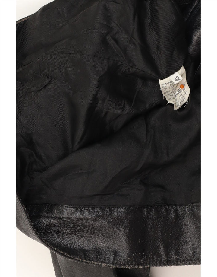 Damska skórzana kurtka racer VINTAGE IT 42, średnia czarna skóra