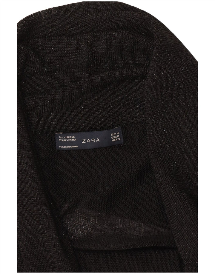 Sweter damski Zara z otwartym kardiganem UK 12, średnia czarna wiskoza