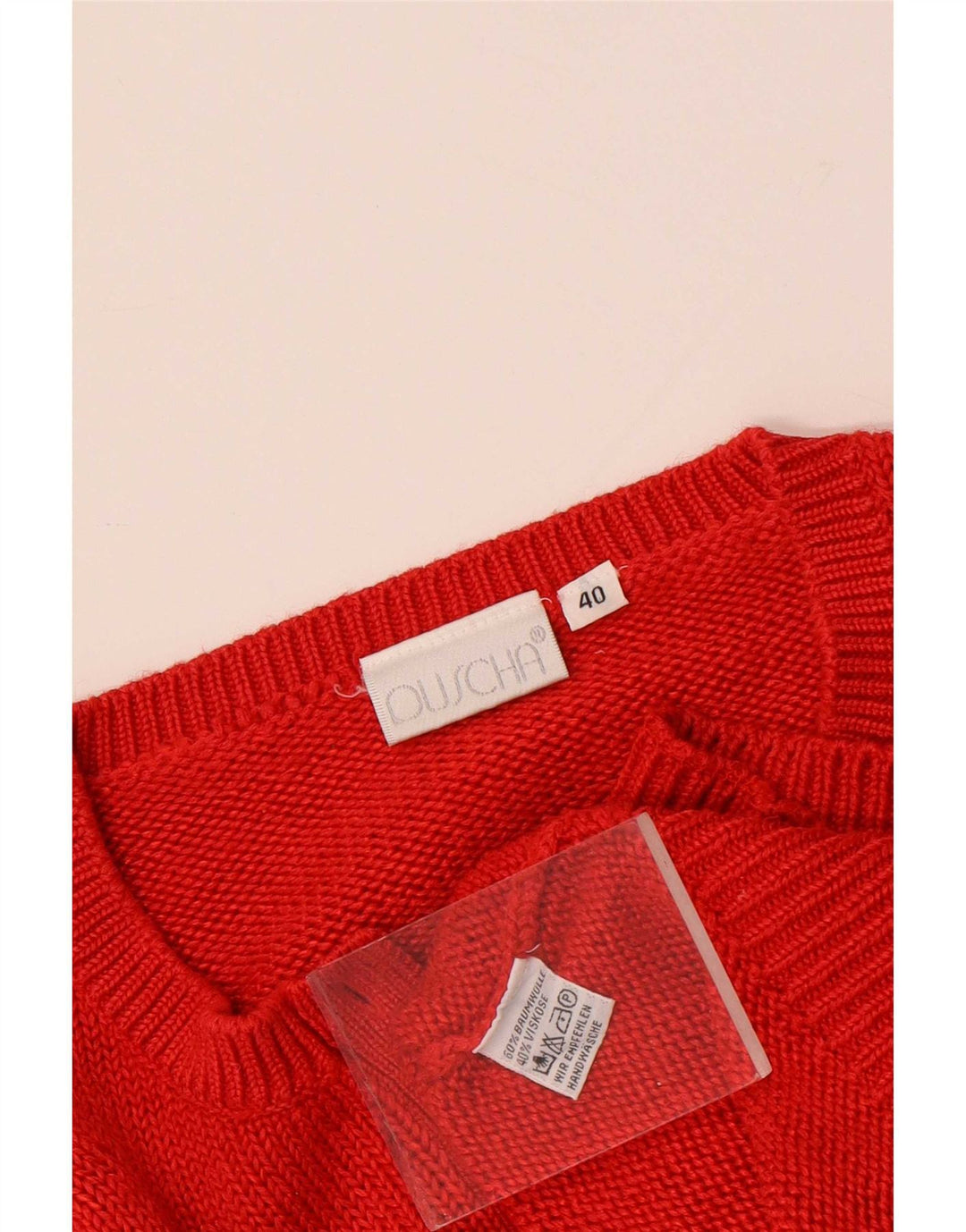 Vintage damski sweter oversize z guzikami pod szyją, EU 40, średni czerwony bawełniany