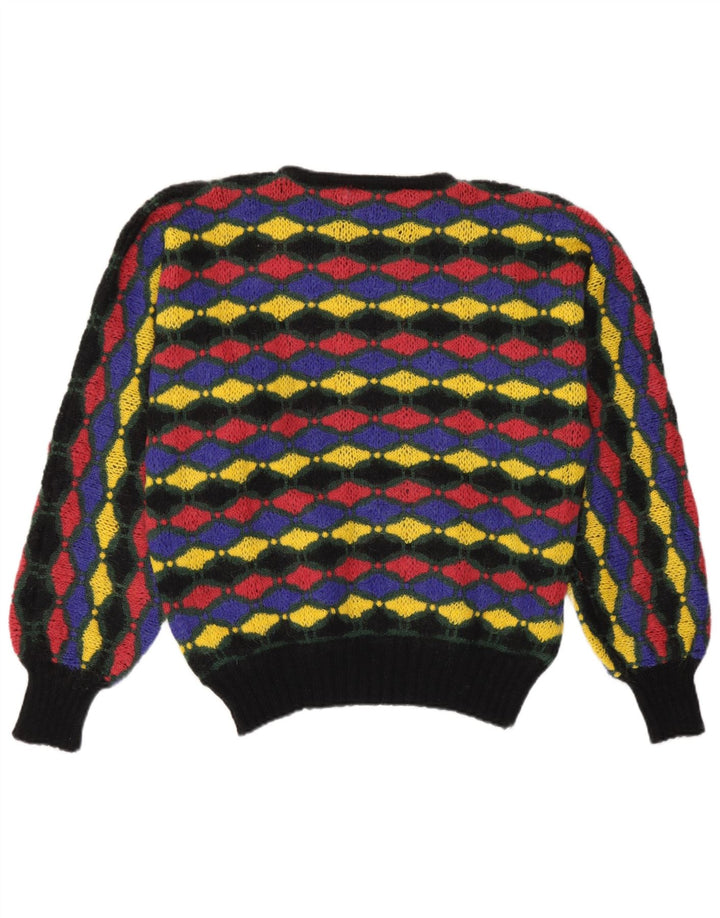 Sweter damski w stylu vintage z dekoltem w łódkę IT 46, duży, wielokolorowy, geometryczny