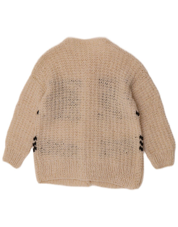 Sweter damski w stylu vintage, UK 14, duży, w kolorze złamanej bieli, geometryczny
