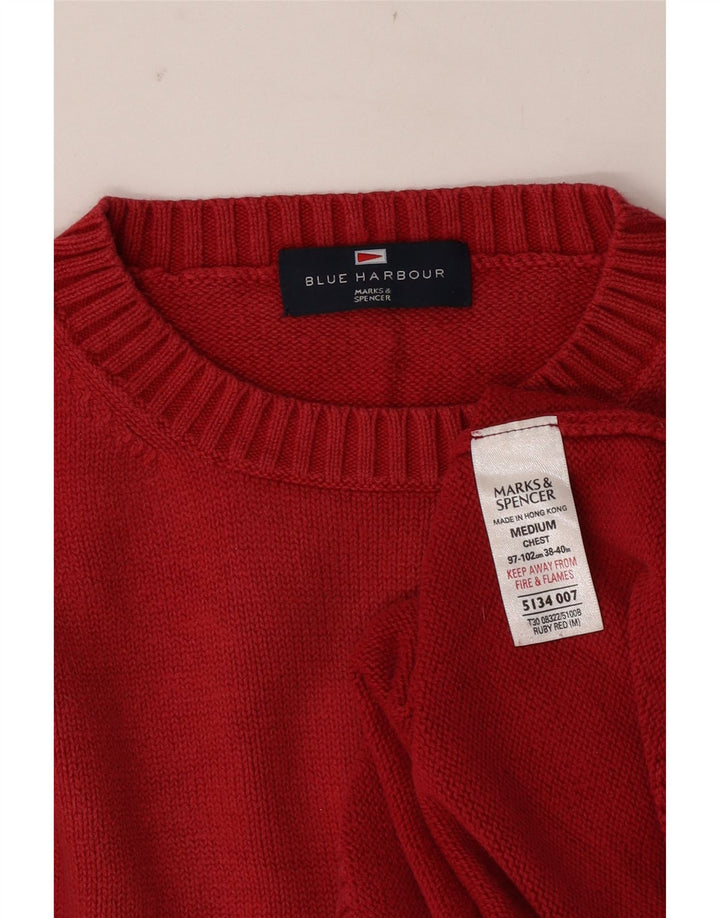 Męski sweter Marks & Spencer Blue Harbor z okrągłym dekoltem, średni czerwony