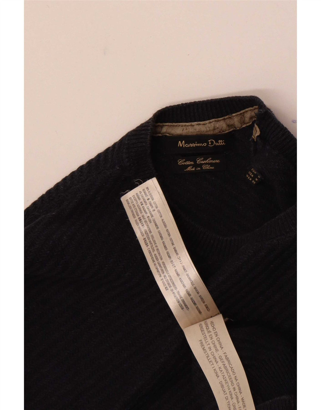 Męski sweter z okrągłym dekoltem Massimo Dutti, średni granatowy, bawełniany