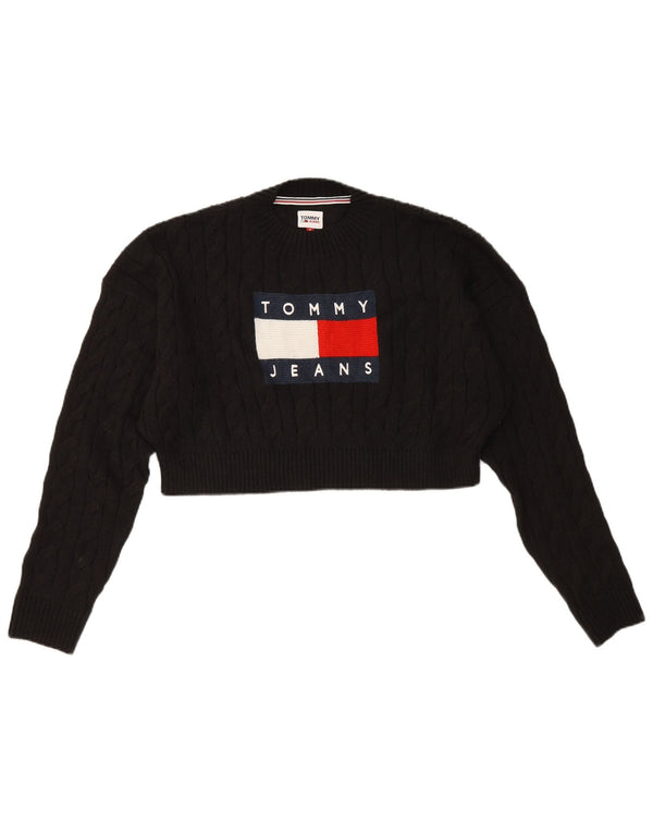 Damski sweter Tommy Hilfiger z graficznym wycięciem pod szyją, UK 12, średni czarny