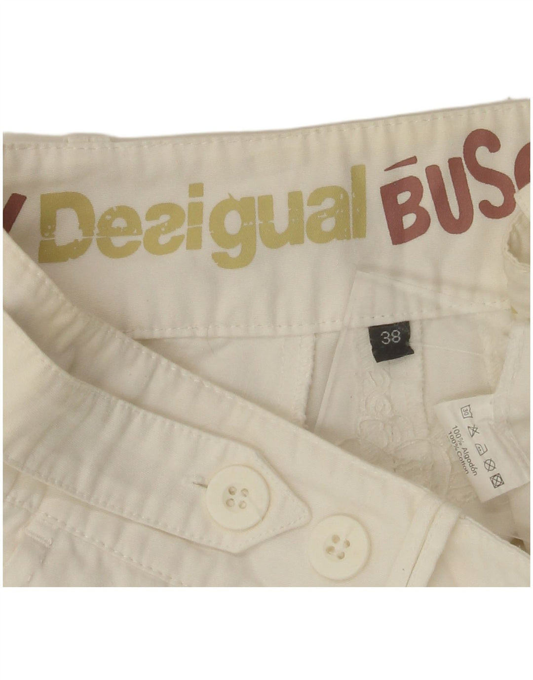 DESIGUAL Damskie proste spodnie chino EU 38 Medium W30 L28 Biała bawełna