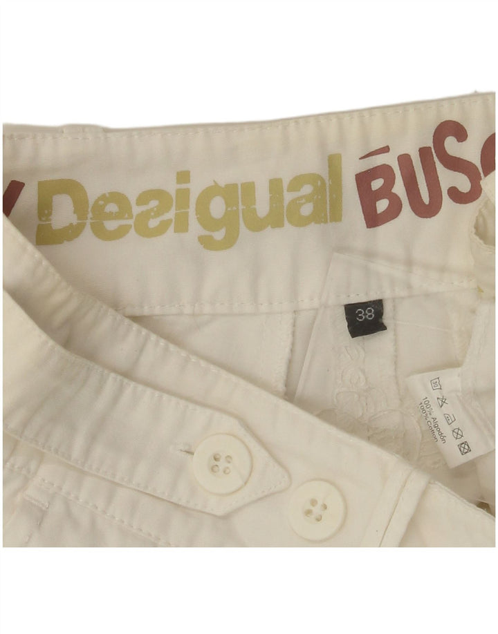 DESIGUAL Damskie proste spodnie chino EU 38 Medium W30 L28 Biała bawełna