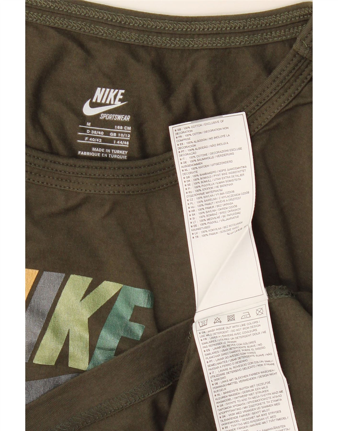 Damska koszulka graficzna Nike z długim rękawem, UK 10/12, średnia bawełna khaki