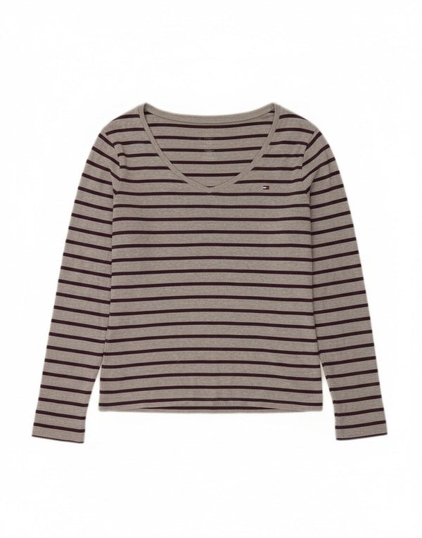 Damski top Tommy Hilfiger z długim rękawem UK 14, duży, szary, bawełniany w paski