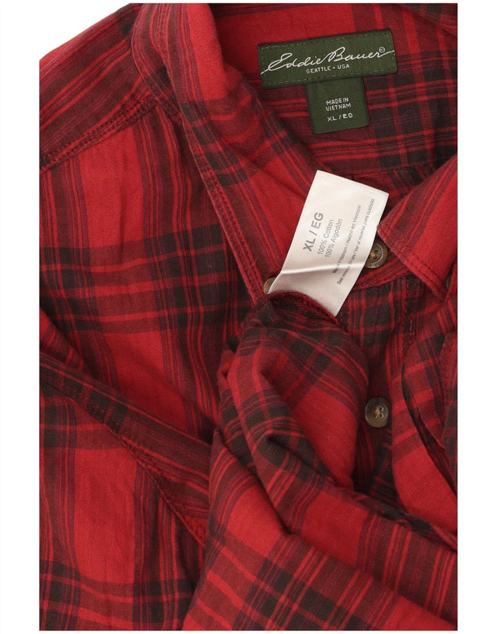 Męska koszula flanelowa Eddie Bauer XL w czerwoną kratę, bawełniana