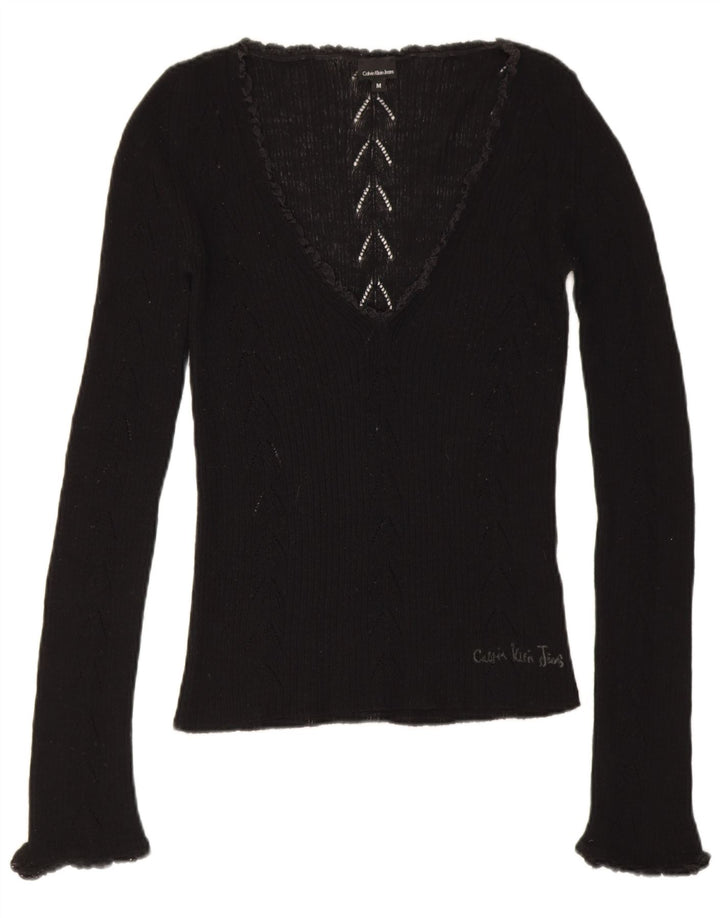 Damski top graficzny Calvin Klein z długim rękawem UK 12, średni czarny