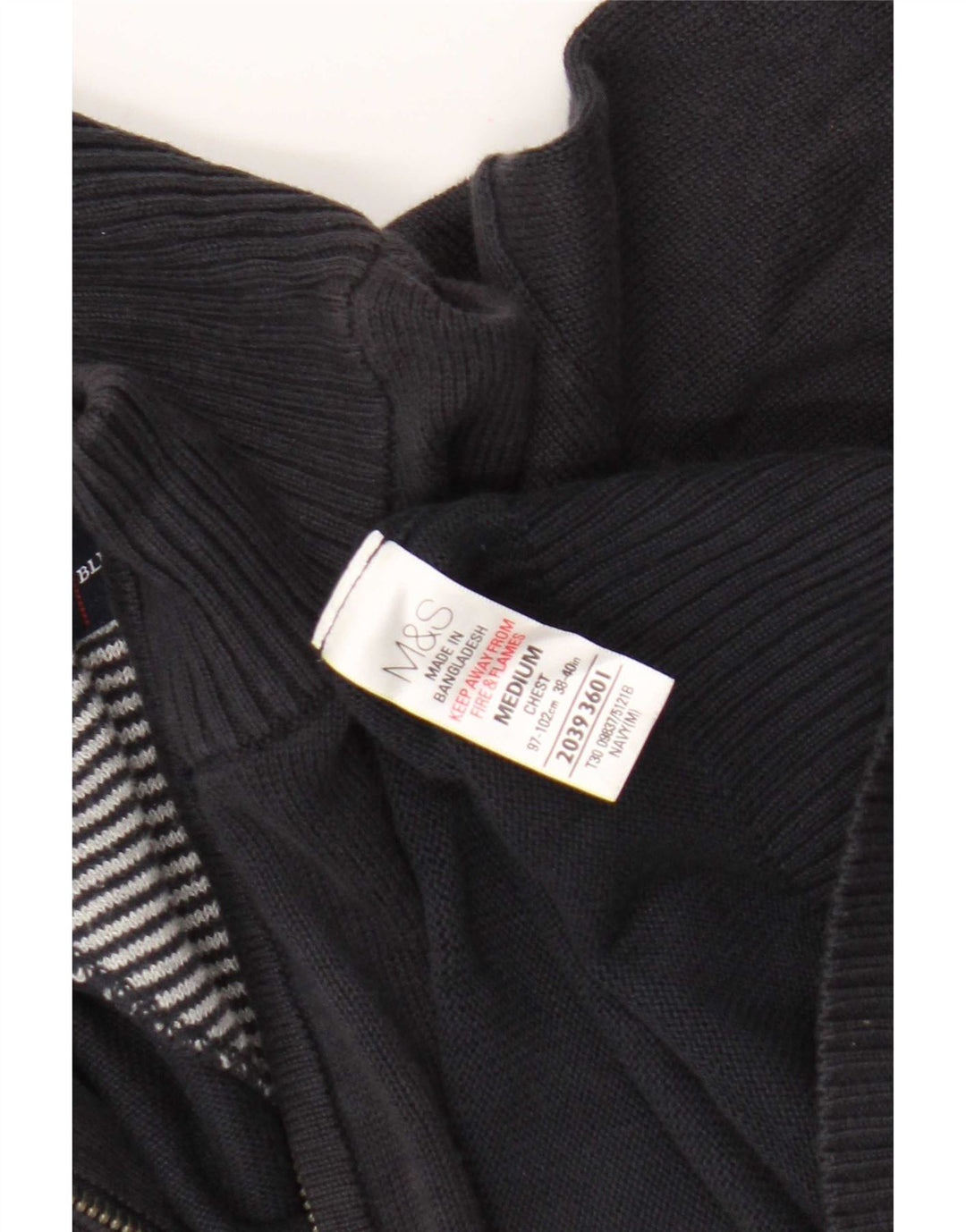 Marks & Spencer Męski sweter z zamkiem błyskawicznym, średni granatowy, bawełniany